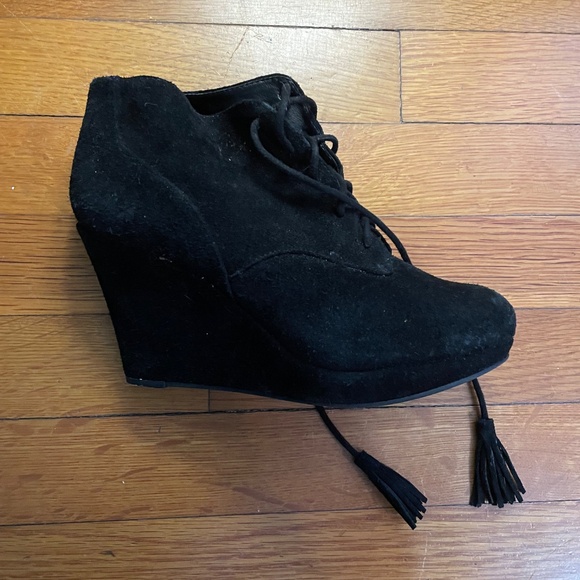 Jessica Simpson Cyntia Ankle Wedge Booties Heels Lace Up Suede Black Size 7 - Picture 2 of 4